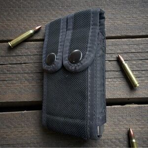 Vintage Bianchi Double Magazine Holster‎ Black Nylon Snap Button Tactical Belt